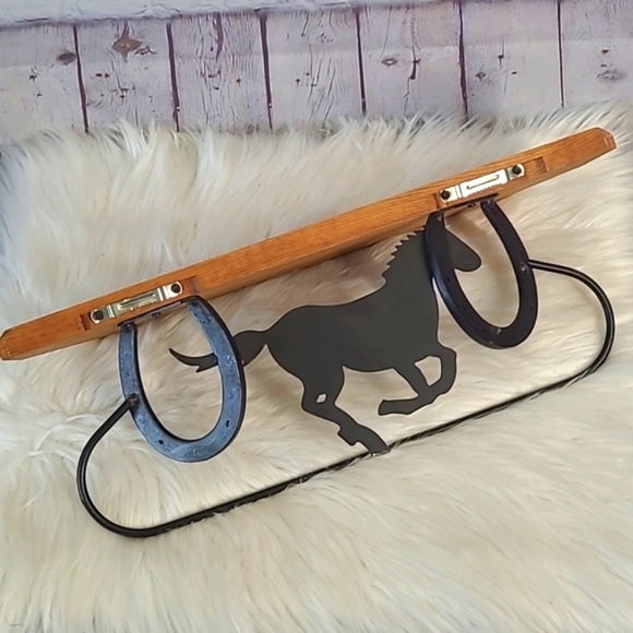 Western Horse Float Shelf Towel Bar Wood Metal Horseshoe Cowboy Wall Art Rustic - Picture 16 of 17